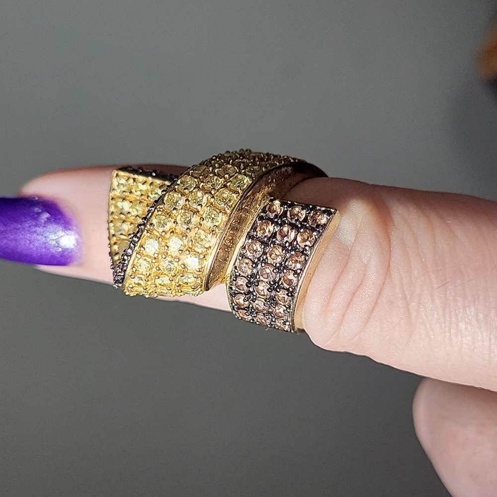 ROSS SIMONS GOLD PLATED STERLING SILVER RING SZ 7.00 YELLOW & BROWN STONE #FS130